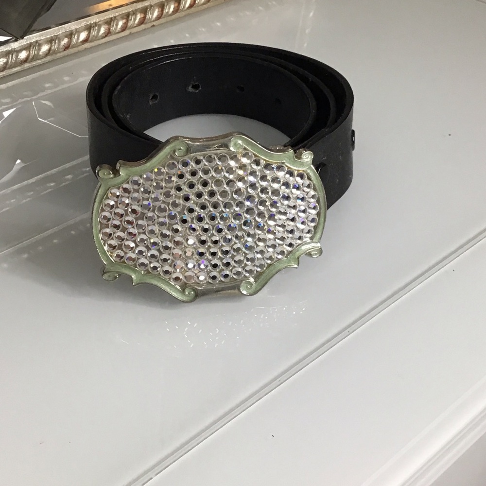 Unique Studded Embellished Silver Buckle Black leather Belt